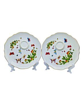 Ardalt Japan Strawberry Butterfly Snack Plates Gold Rim Porcelain 9.25" Pair